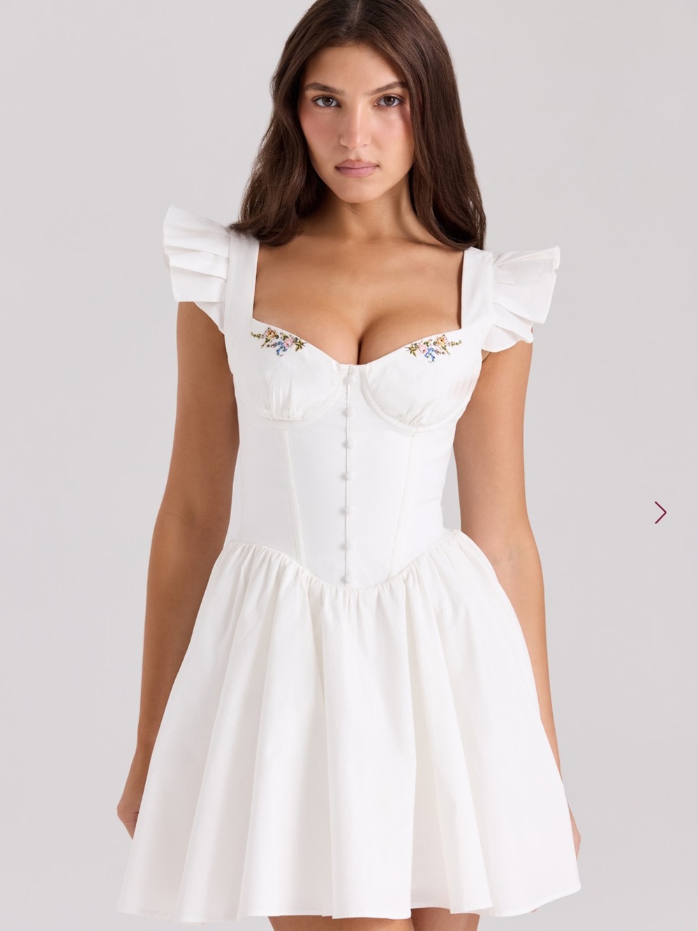 House of CB White Cotton Embroidered Mini Dress-SISI